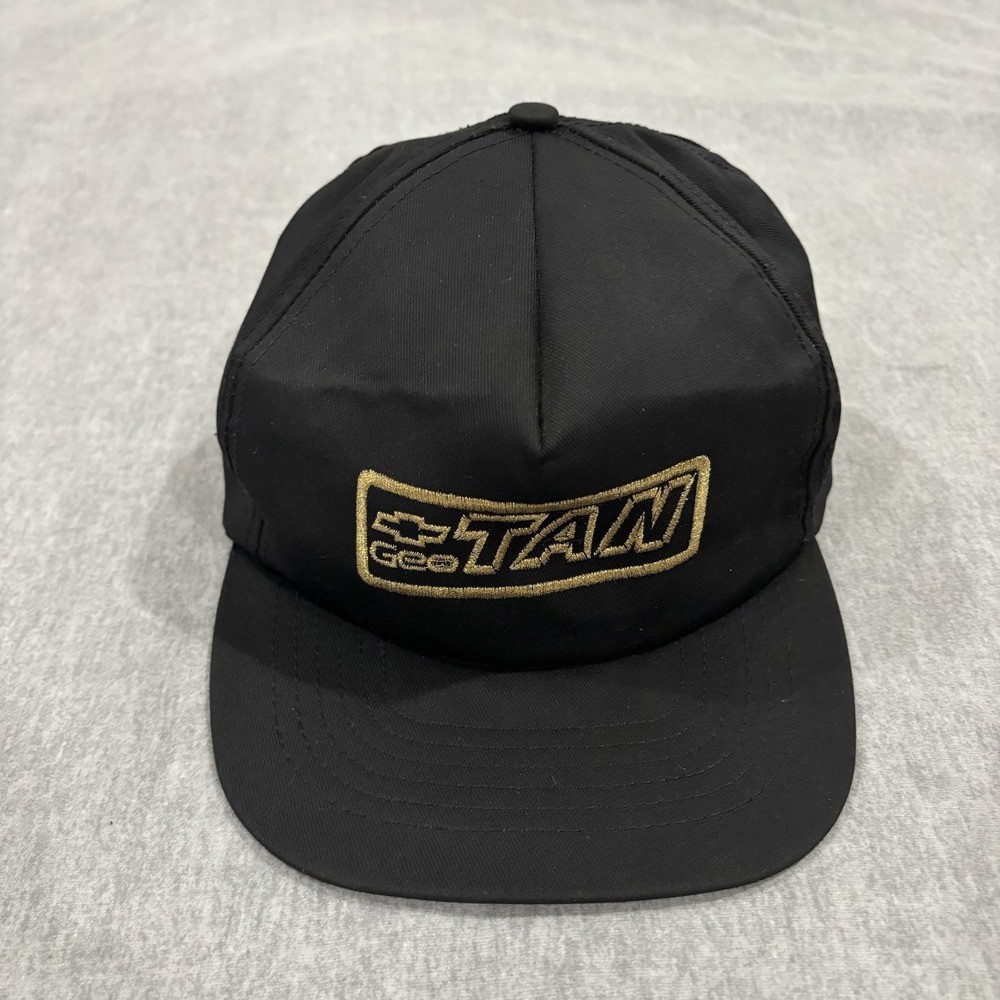 Chevrolet Geo STAN Hat Vintage Black Gold Embroidered Strapback Cap Made in USA